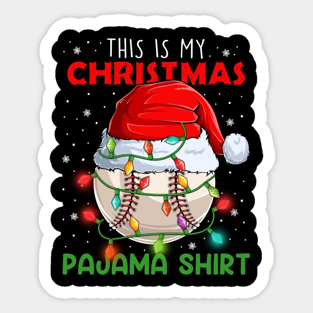 This is my Christmas Pajama shirt Baseball ball Christmas lights Sticker by petemphasis